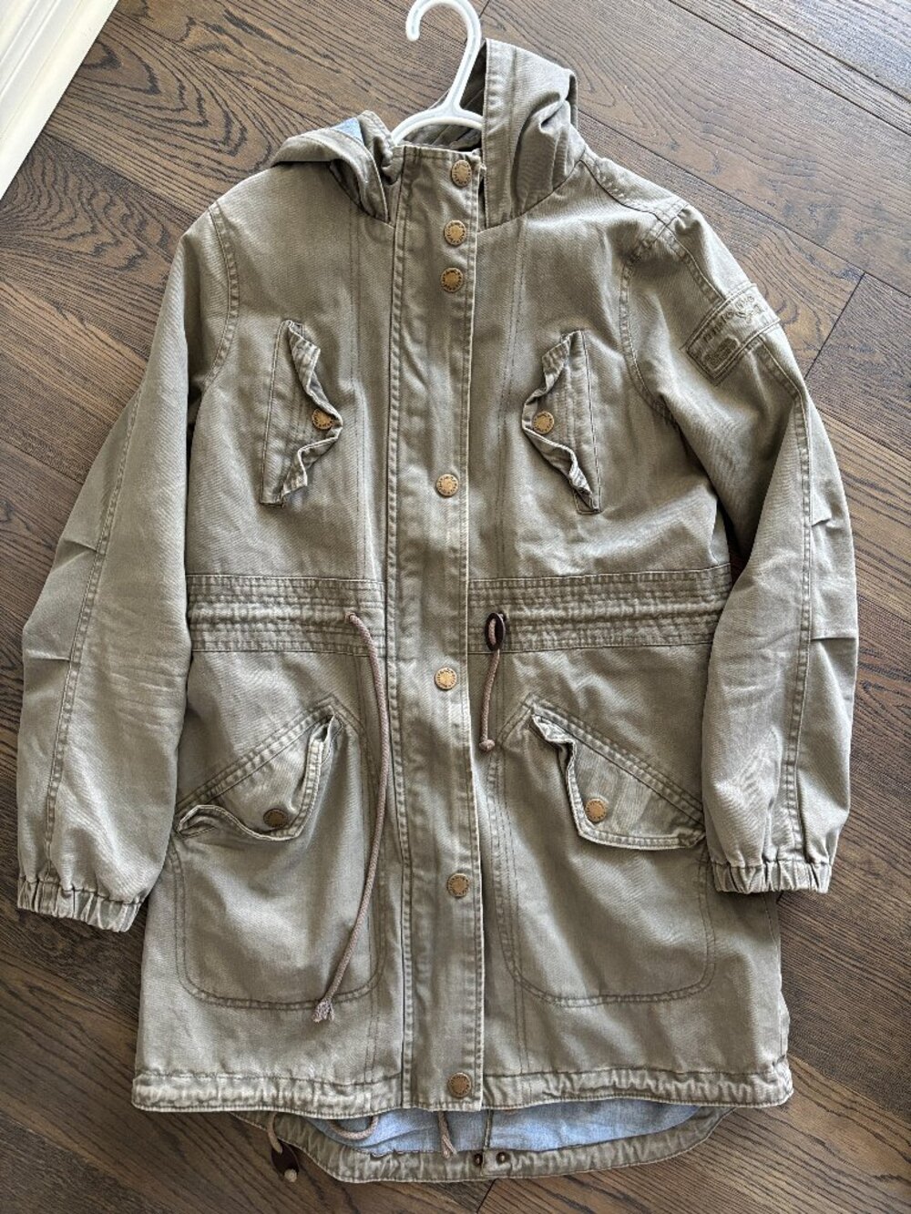 Triple Five Soul Vintage Women Hooded Anorak Military Coat Olive Green Large